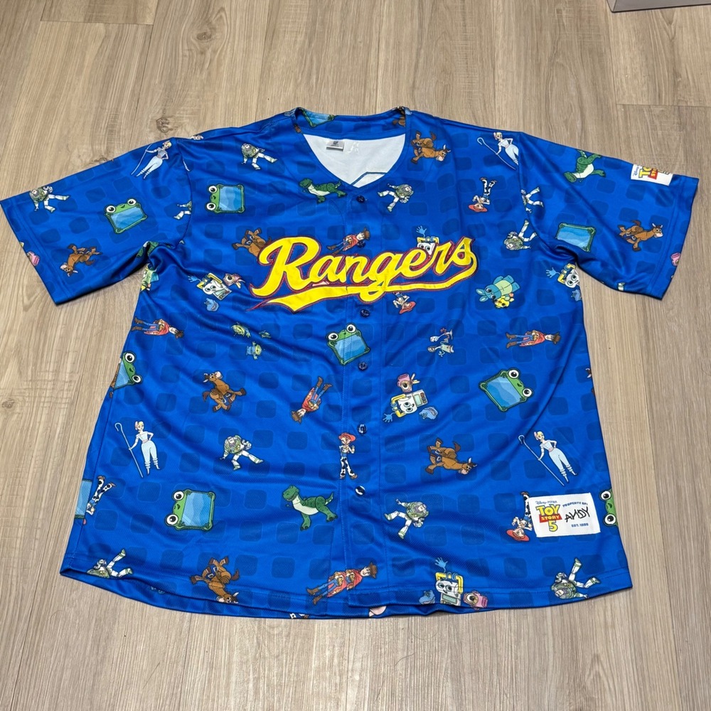 TEXAS RANGERS TOY STORY 5 JERSEY MENS SIZE L THEME NIGHT 6-18-26